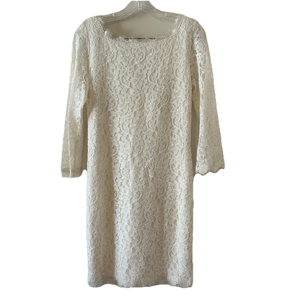 Diane Von Furstenberg DVF Zarita Ivory Stretch Lace Bodycon Full Zip Dress Sz 10